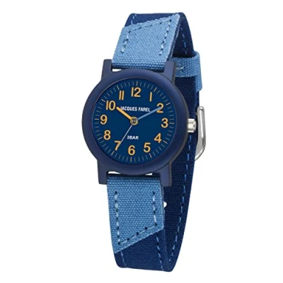 Image of JACQUES FAREL Eco Children&#039;s Watch Boys Analogue Quartz with Textile Strap Made of Organic Cotton Dark blue Light Sustainable Climate Neutral ORG 1467,