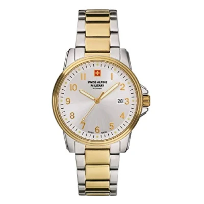 Image of Swiss Alpine Military Men&#039;s Watch Analogue Quartz 7011.1 Stainless Steel, Bic gold/Bi gold/Silver 1142sam, Bracelet