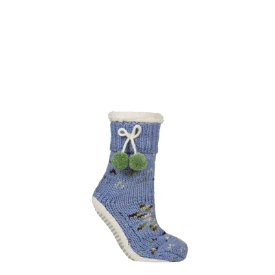 Image of Elle Women&#039;s Slipper Socks Chunky Moccasin, Sherpa Lined, Cosy, Fluffy, Warm, Pom Pom, 1 Pair, Size 4 8 (Forager, UK Footwear System, Adult, Women, Numeric Range, Medium, 4, 8)