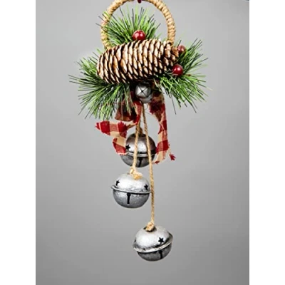 Image of SHATCHI 27cm Hanging Decorations Silver Bells with Ribbon, Berries and Pinecones Christmas Home Wall Door Jingle Xmas Holiday DIY (SHATCHI)
