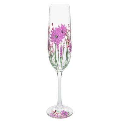 Image of Shudehill Giftware My Favourite Glass Floral Hand Painted Flute Champagne Lavender, Delphinium, Poppy, Daisy, Gerbera, Sunflower, Butterfly Meadow, Bee or Dragonfly Designs (Gerbera)