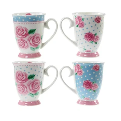 Image of New Bone China Mugs Set of 4 Afternoon Tea Style Coffee Home Kitchen Office Cups