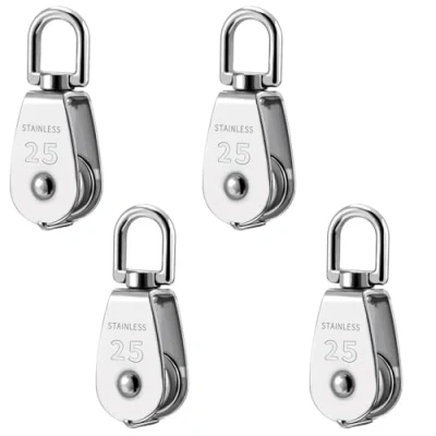 Image of Bohaner 4Pcs M25 Pulley Blocks 150KG 304 Stainless Steel Wheels Heavy Duty for Rope Shell Single Block Wheel Swivel Lifting
