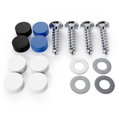 Image of A0023 Number Plate Screws Attachment Set of 4 4.8 x 16 with Cover Caps for Car
