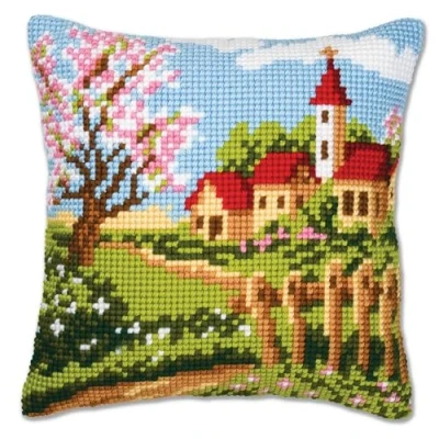 Image of Vervaco Country Church Cross Stitch Cushion, Multi Colour
