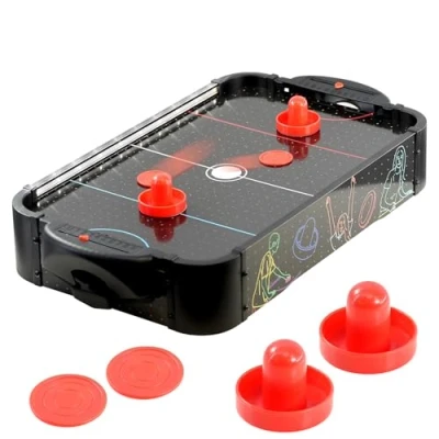 Image of The Magic Toy Shop Mini Air Hockey Table For Kids with LED Lights 2 Pucks and Pushers Game, Exciting Games, Party Top Arcade Games Adults