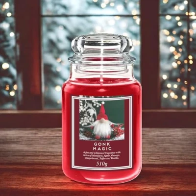 Image of FabFinds Large 18oz Scented Glass Jar Candle Natural Soy Wax Gift Fragrance (Free 8pcs Melt) Burn Time: 104 Hours (Gonk Magic)