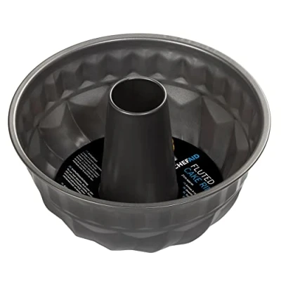 Image of Chef Aid Non Stick Fluted Cake Pan with Coating, Ideal for Home Baked Bread or centrepieces Flowing Pattern, Internal Measurement of 21cm Diameter, Gray