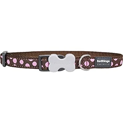 Image of Red Dingo Bucklebone Dog Collar Design, Pink Spots on Brown, Large 25mm