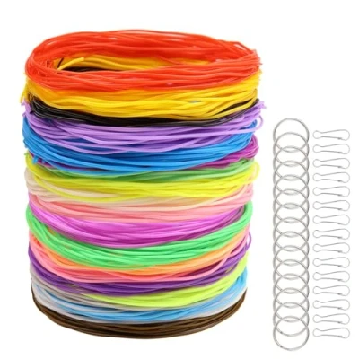 Image of Yuknees Plastic Lacing Strings, 200 Pieces DIY Handmade Craft Gimp Cord Weaving rope for Jewelry Making 20 Color with 10 PCS Snap Clips and 10PCS Key Chain Rings