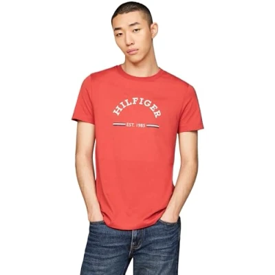 Image of Tommy Hilfiger Men&#039;s Short Sleeve Round Neck T Shirt, Red (Terra Red), XS