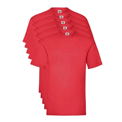 Image of Fruit of the Loom Men&#039;s Valueweight 5 Pack T Shirt, Red (Red 40), X Large Manufacturer Size L UK