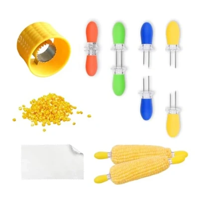 Image of 8X Corn Holders, Stainless Steel Cob Holders on The Skewers, 1x Stripper, Peeler for Cob, Remover, Skewers Kitchen Gadgets