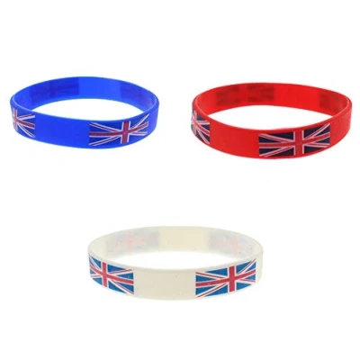 Image of Zac&#039;s Alter Ego Set of 3 Assorted Colour Union Jack Silicon Bracelets