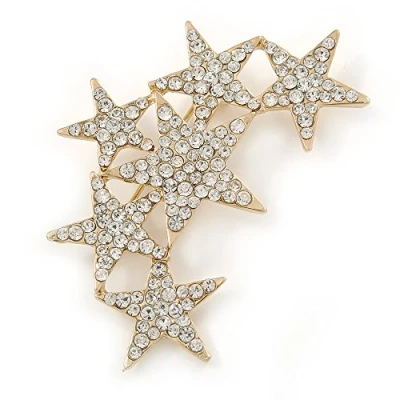 Image of Avalaya Gold Tone Clear Crystal Star Cluster Brooch 55mm L