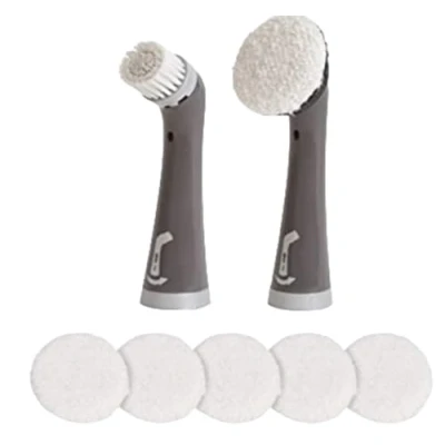 Image of Rubbermaid Cleaning Power Scrubber Brush Polish Detail Kit, Microfiber Stainless Steel, Red and Gray, 8 Pieces