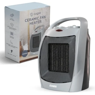 Image of CUQOO 2KW Ceramic Fan Heater Fast, Energy Efficient Electric with 2 Heat Settings &amp; Thermostat Quiet, Portable Space for Home Office