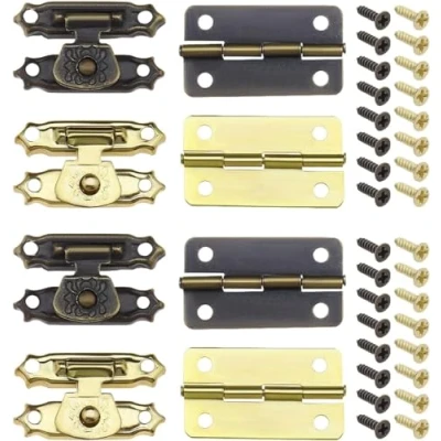 Image of 36Pcs Antique Bronze Hasp Latches Mini Hinges with Screws Cabinet Latch Hasps Decorative Accessories for Jewelry Box Gift Doll House