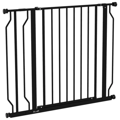 Image of PawHut Dog Gate Wide Stair w/Door Pressure Fit Pets Barrier for Doorway, Hallway, 76H x 75 95W cm Black