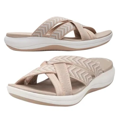 Image of FIENZA Orthopedic Sandals Women, Arch Support Slippers, Cushion Walking for Plantar Fasciitis Sandals, Ladies Summer Wedge Platform