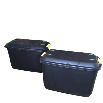 Image of 2 x 110L Heavy Duty Trunk on Wheels Sturdy, Lockable, Stackable and Nestable Design Storage Chest with Clips in Black