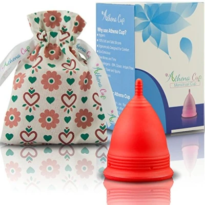 Image of Athena Menstrual Cup One Pack, Period Cups for Regular to Heavy Flow (Size 2 Large) Soft Reusable Menstruation BPA Free Feminine Silicone Easy Use and Clean Tampon Pad Alternative (Solid Red)