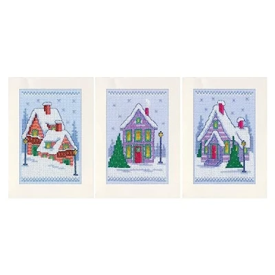 Image of Vervaco Maisons d&#039;hiver Carte de Voux Kit Pack of 3