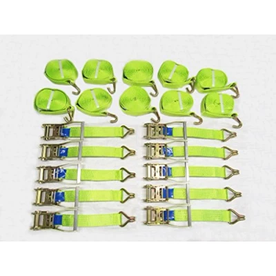 Image of Ratchet Straps 50MM 6M 5T X10 (Tie Down Heavy Duty Cargo Lashing Recovery Claw J Hook Hi Vis)