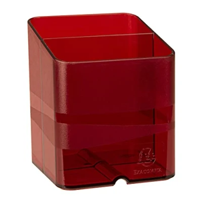 Image of Exacompta Ref 67724D Chromaline Collection Pen Cube Pot 74 x 93mm, 2 Sections for Pens &amp; Pencils, Space Saving Solution Offices Translucent Red