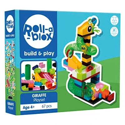 Image of PETERKIN Roll a blox Giraffe Playset Build, and Play! Construction Toys Building Blocks Ages 4+