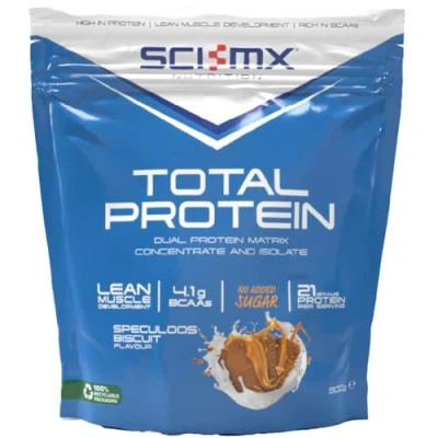 Image of SCI MX Total Protein Dual Concentrate &amp; Isolate Powder Lean Muscle Development Speculoos Biscuit No Added Sugar 4.1g BCAAs + 21g per Serving 900g
