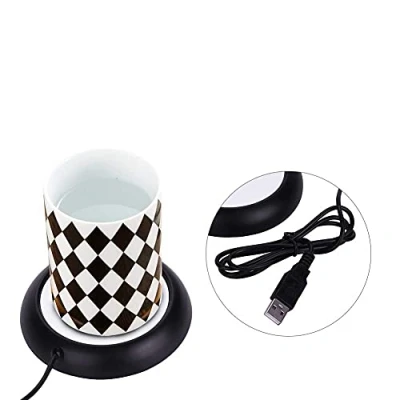 Image of Electric Coffee Mug Warmer Tea Milk Cup Heater Pad Heating Plate with USB Port Wooden Metal Mini Mats(Black)