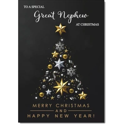 Image of doodlecards Great Nephew Christmas Card Black Abstract Tree Medium Size with Plain Envelope
