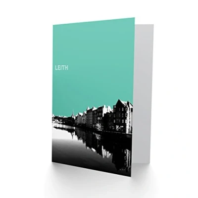 Image of Wee Blue Coo Leith Shore Edinburgh Scottish Landmark Teal Greetings Card