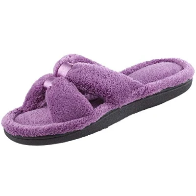 Image of Isotoner Women&#039;s Signature X Slide Slipper, Satin Trim with Memory Foam, Ultraviolet, Medium
