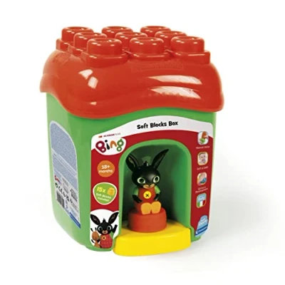 Image of Clementoni 17692 Bing bucket with clemmy bricks and character interlocking roof soft construction set for children 18 months Made in Italy