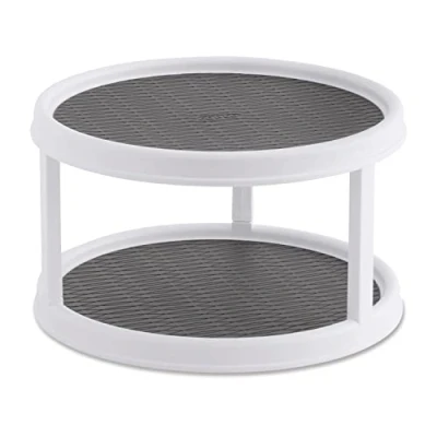 Image of Copco 2555 0187 Non Skid 2 Tier Pantry Cabinet Lazy Susan Turntable, 12 Inch, White/Gray