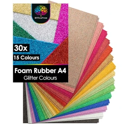 Image of OfficeTree 30x Glitter Foam Sheets Colourful 2mm EVA Rubber A4 for Crafts Craft DIY Work