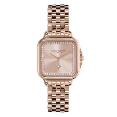 Image of Olivia Burton Carnation Gold Square Sunray Dial Vintage Rose Crystal Watch