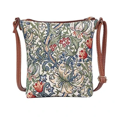 Image of Signare Tapestry Small Crossbody Bag SLING for Women with Vintage Designs (Golden Lily, GLILY)