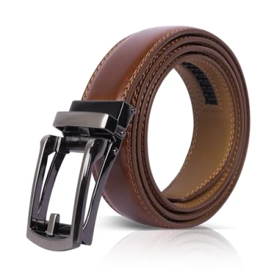 Image of Iridsmole Leather Belts for Men, Men&#039;s Ratchet Belts, Dress Adjustable Belt Trousers, Mens Suits, Jeans, Uniform, Suit (Brown, 125cm)