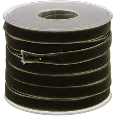 Image of POFET 20 Yard 10mm Wide Velvet Ribbon Roll for Crafts Decoration Green