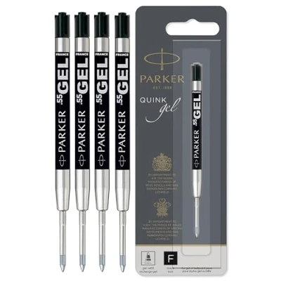 Image of Parker Quink Gel Ballpoint Pen Refills 0.5mm Fine Tip Black Ink Pack of 4