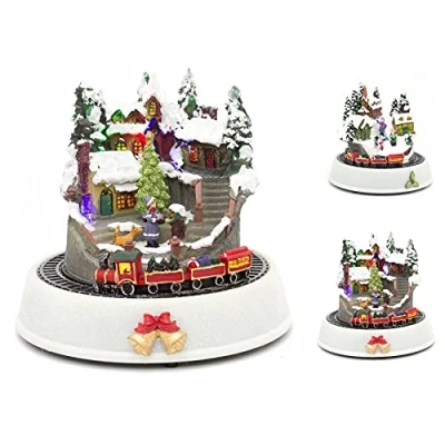 Image of Light Up LED Animated Christmas Village Ornament Scene With Moving Train Xmas Model Design Varies One Supplied