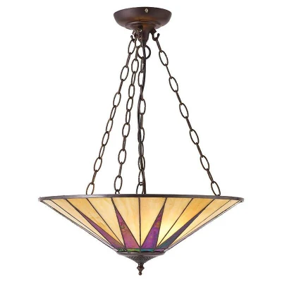 Image of Dark 3 Light Large Ceiling Pendant Bronze, Amber, Tiffany Glass, E27