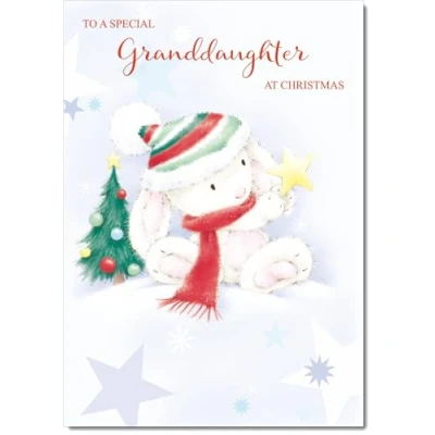 Image of doodlecards Granddaughter Christmas Card Cute Rabbit with Star Medium Size for Plain Envelope