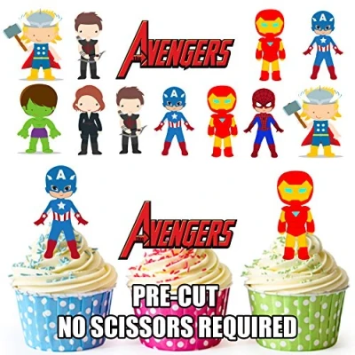 Image of AK Giftshop PRE CUT Superhero Edible Cupcake Toppers/Cake Decorations (Pack of 36)