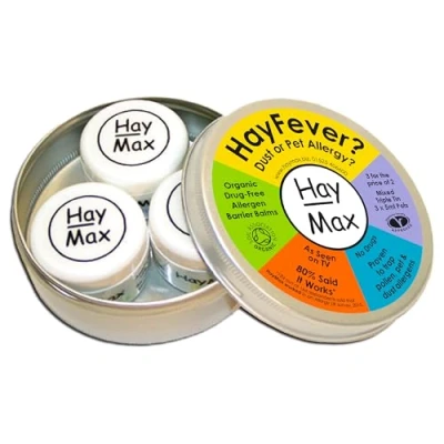 Image of HayMax Allergen Barrier Balm Triple Tin Pure, Aloe &amp; Lavender Organic, Natural Non Drowsy Hay Fever Allergy Relief Traps Pollen, Dust Particles Apply Around The Nose Eyes