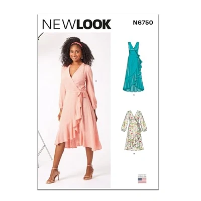 Image of NEW LOOK UN6750A Misses&#039; Wrap Dress with Length and Sleeve Variations A (10 12 14 16 18 20 22)