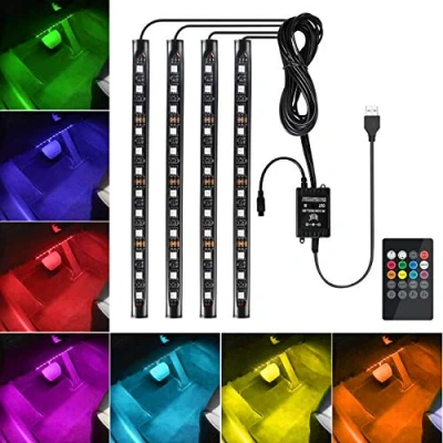 Image of Favoto 4Pcs of Car LED Strip Light Interior Lights USB Connection 12LED with 8 Colors and 4 Music Modes Switchable Brightness Adjustable DC 5V for